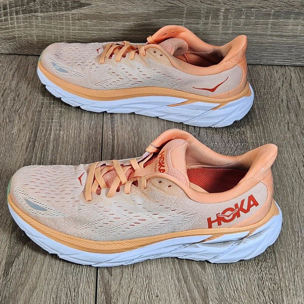 Hoka Clifton 8 Womens Running Shoes 9.5B Cantaloupe Silver Peony 1119394 CSPY